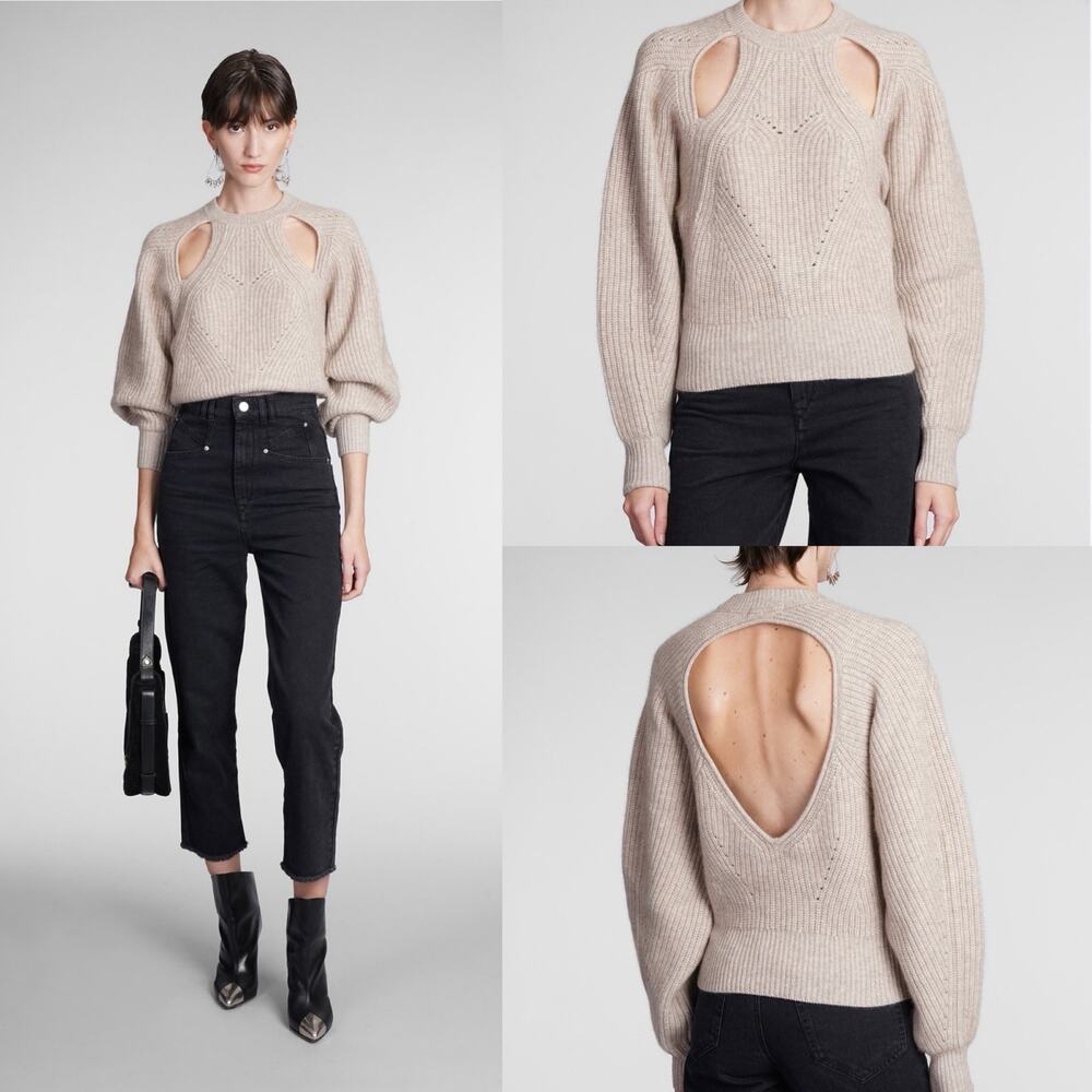 Isabel Marant Palma Sweater Beige Cashmere Wool Open Back Boho Preppy Size 6